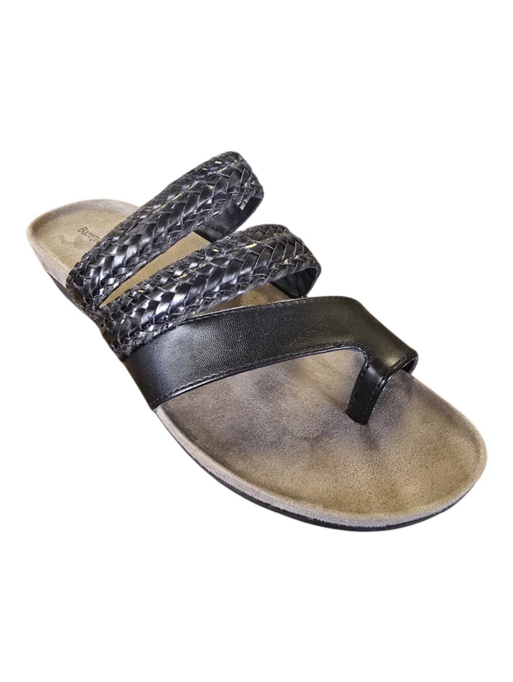 Baretraps Jonelle Black Braided Toe Loop Slide Sandals